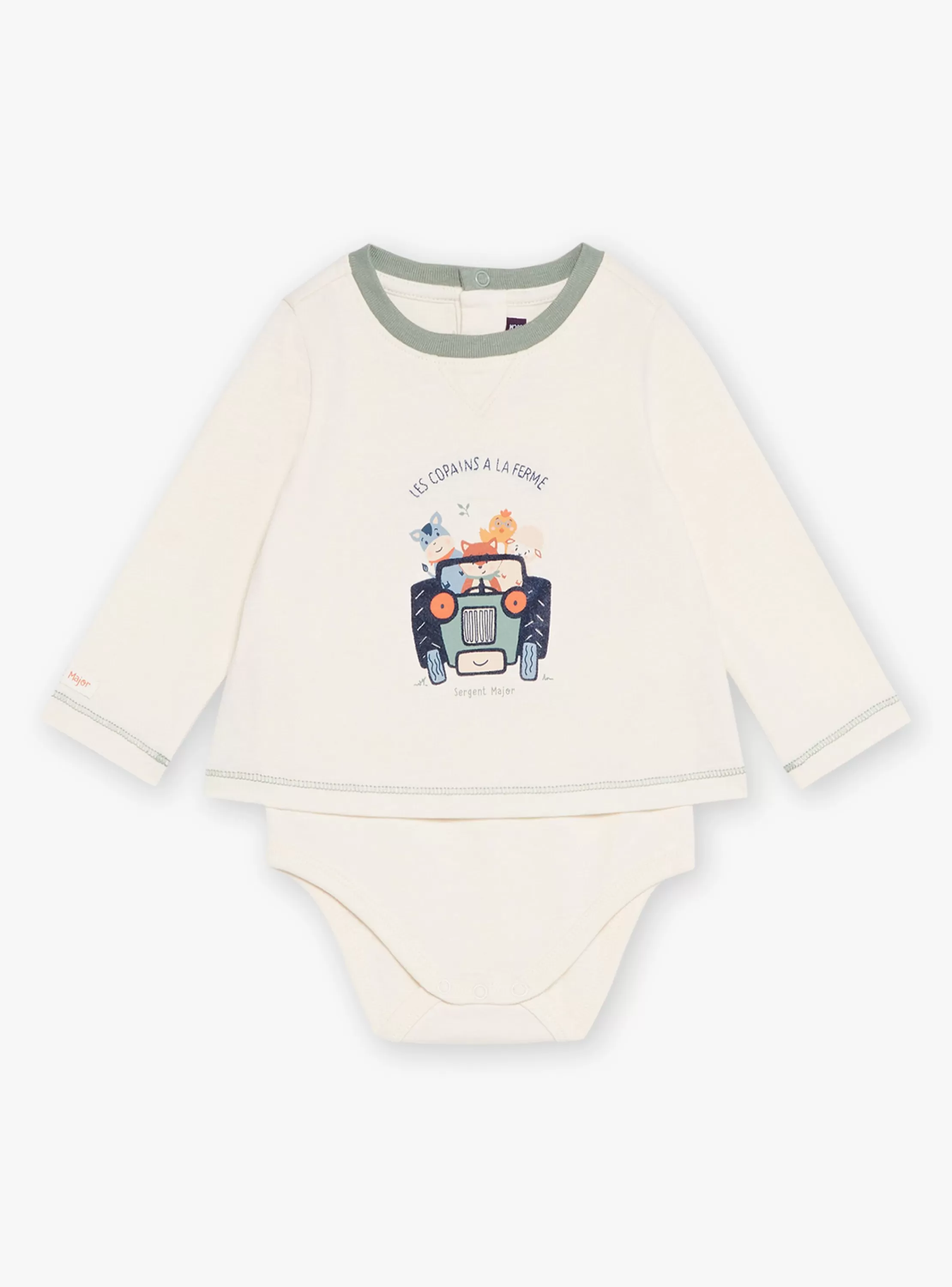 Cheap Sergent Major Body-T-shirt vanille à manches longues à motif tracteur et animaux