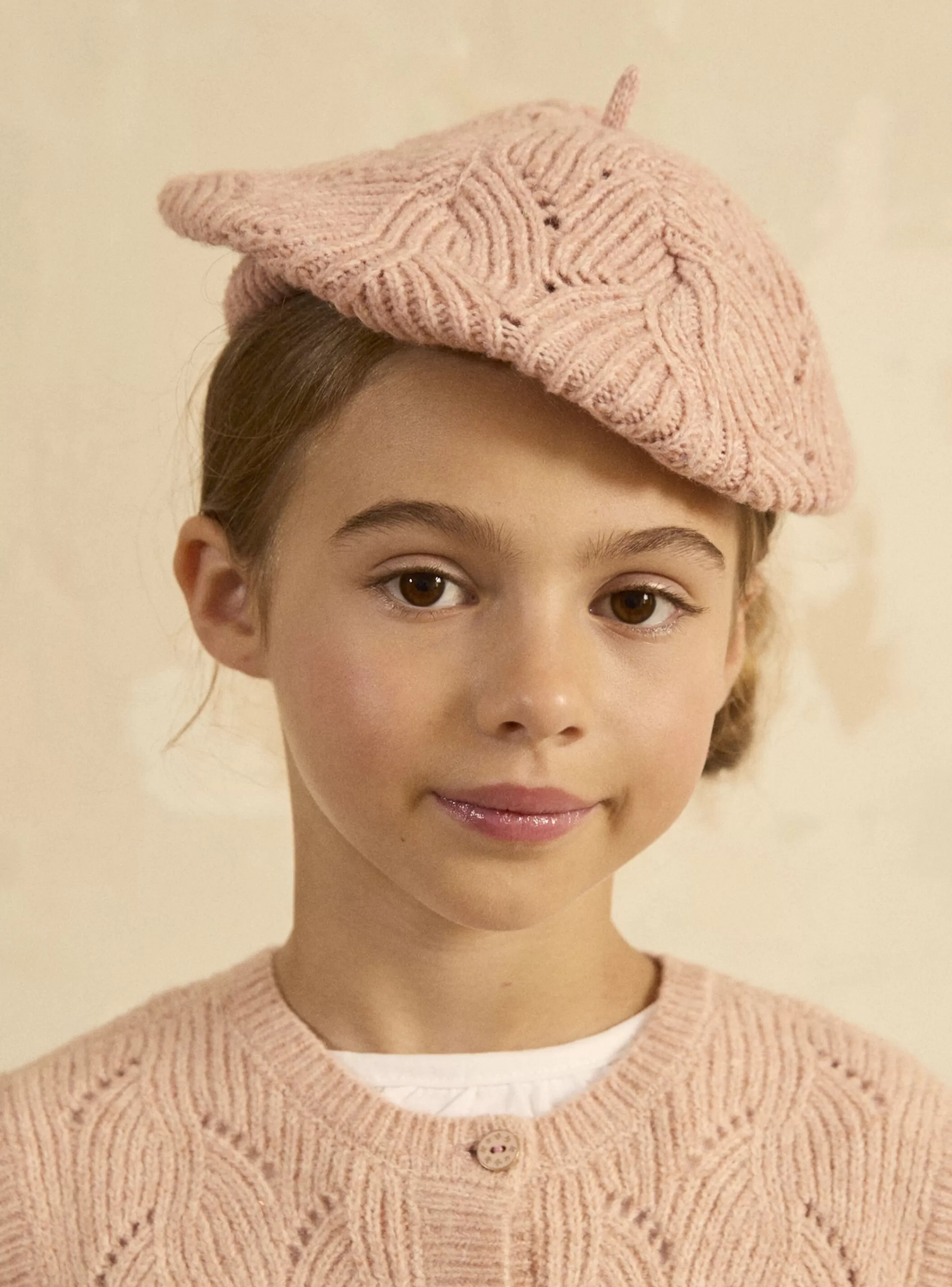 Store Sergent Major Bonnet en maille type béret avec des sequins dans le fil