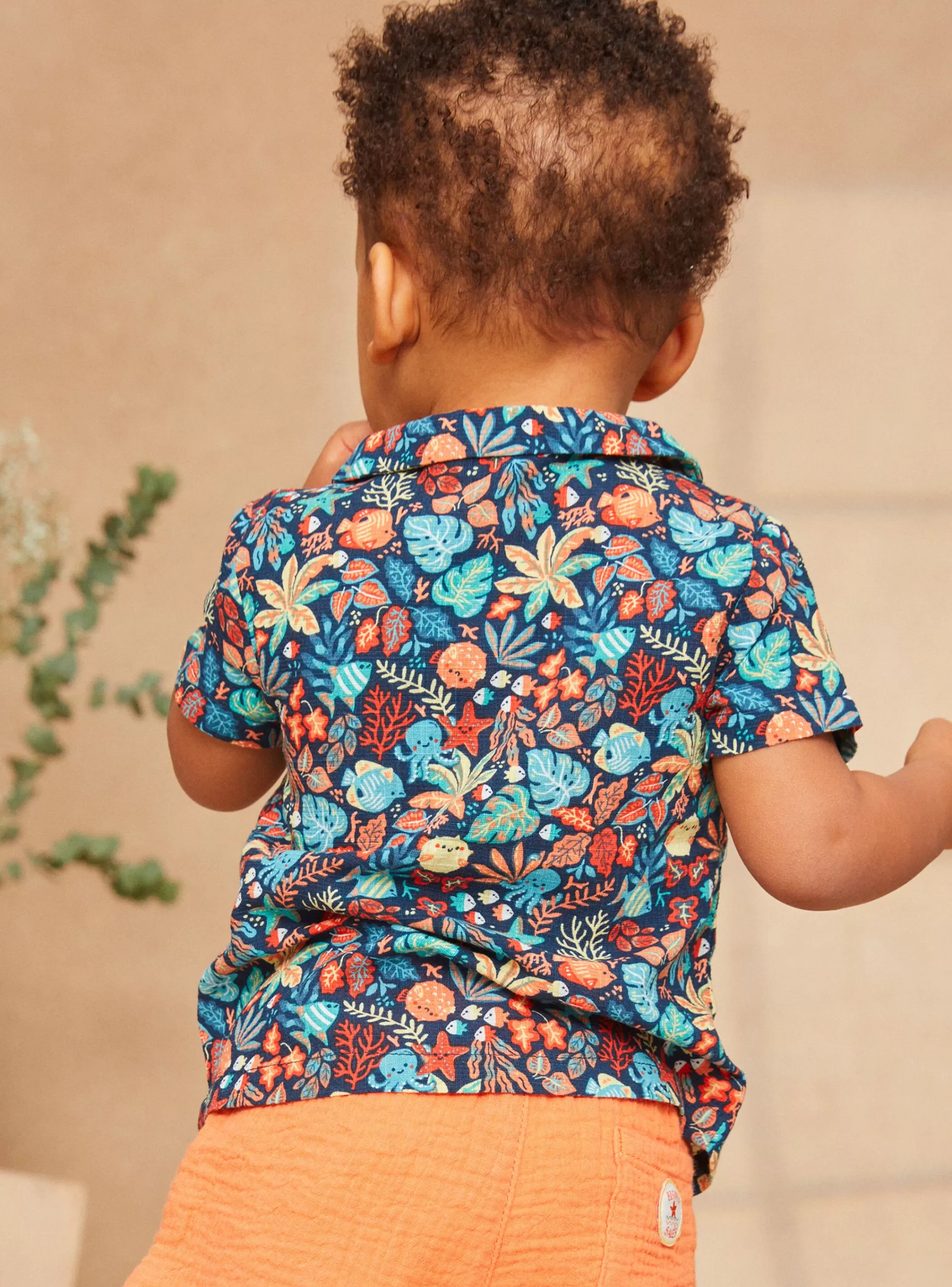 Cheap Sergent Major Chemise bleu marine à imprimé animaux marins et feuilles multicolores