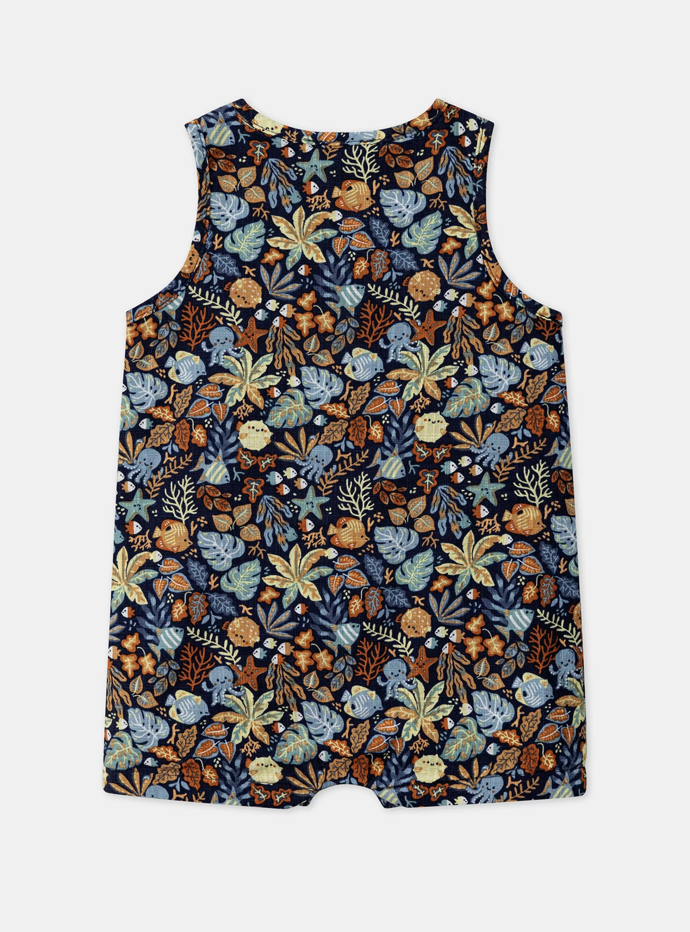 Flash Sale Sergent Major Combishort en popeline bleu marine à imprimé poisson et feuilles multicolores