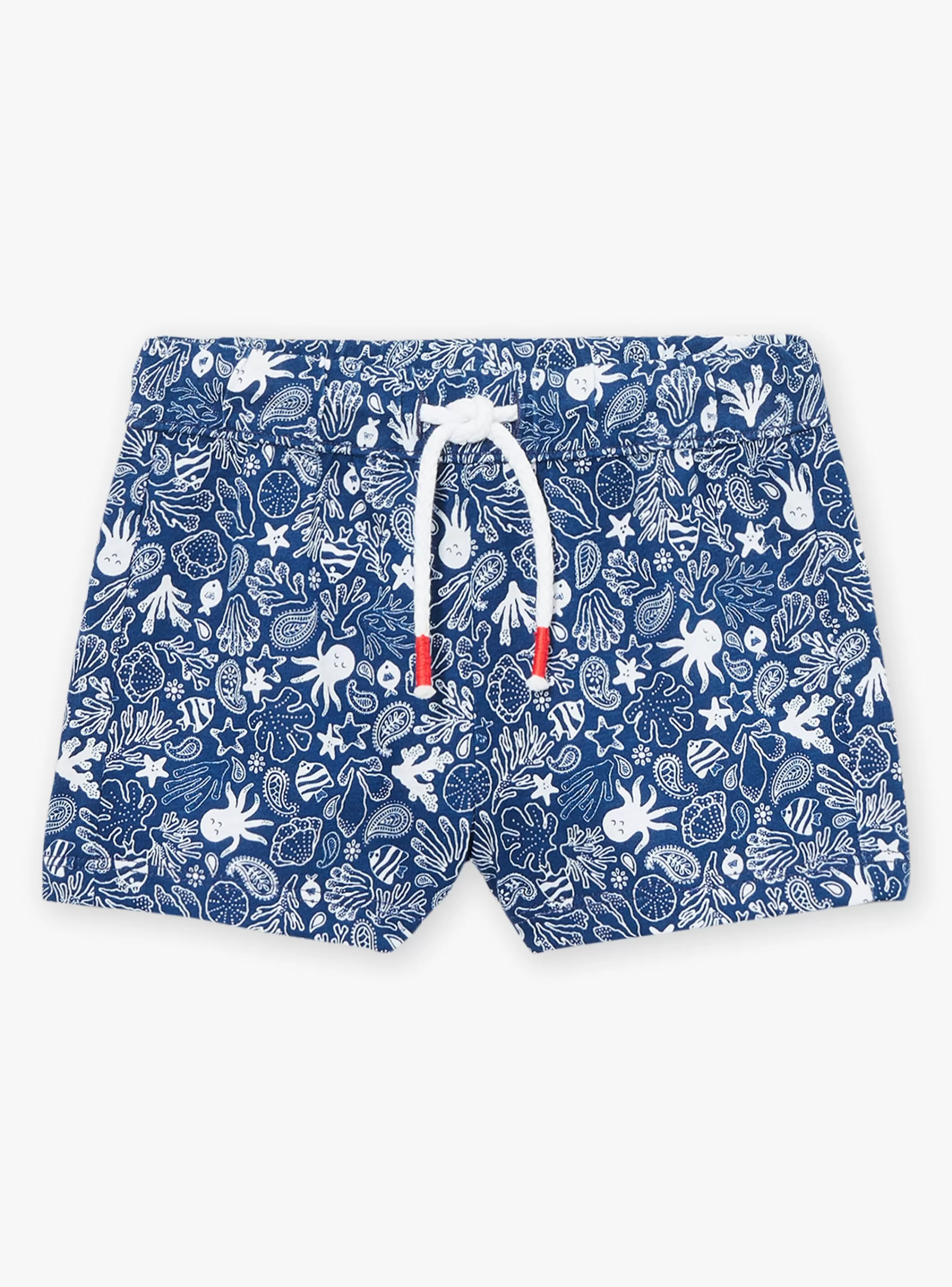 Flash Sale Sergent Major Combishort en popeline bleu marine à imprimé poisson et feuilles multicolores