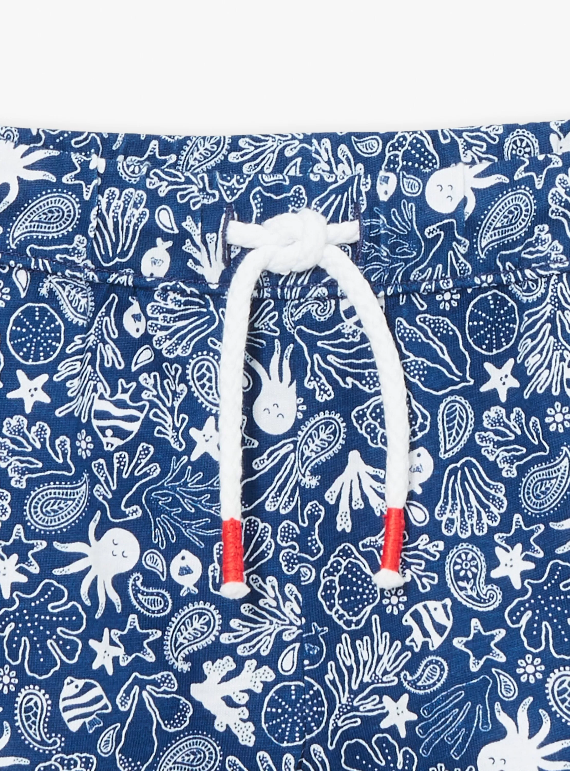Flash Sale Sergent Major Combishort en popeline bleu marine à imprimé poisson et feuilles multicolores