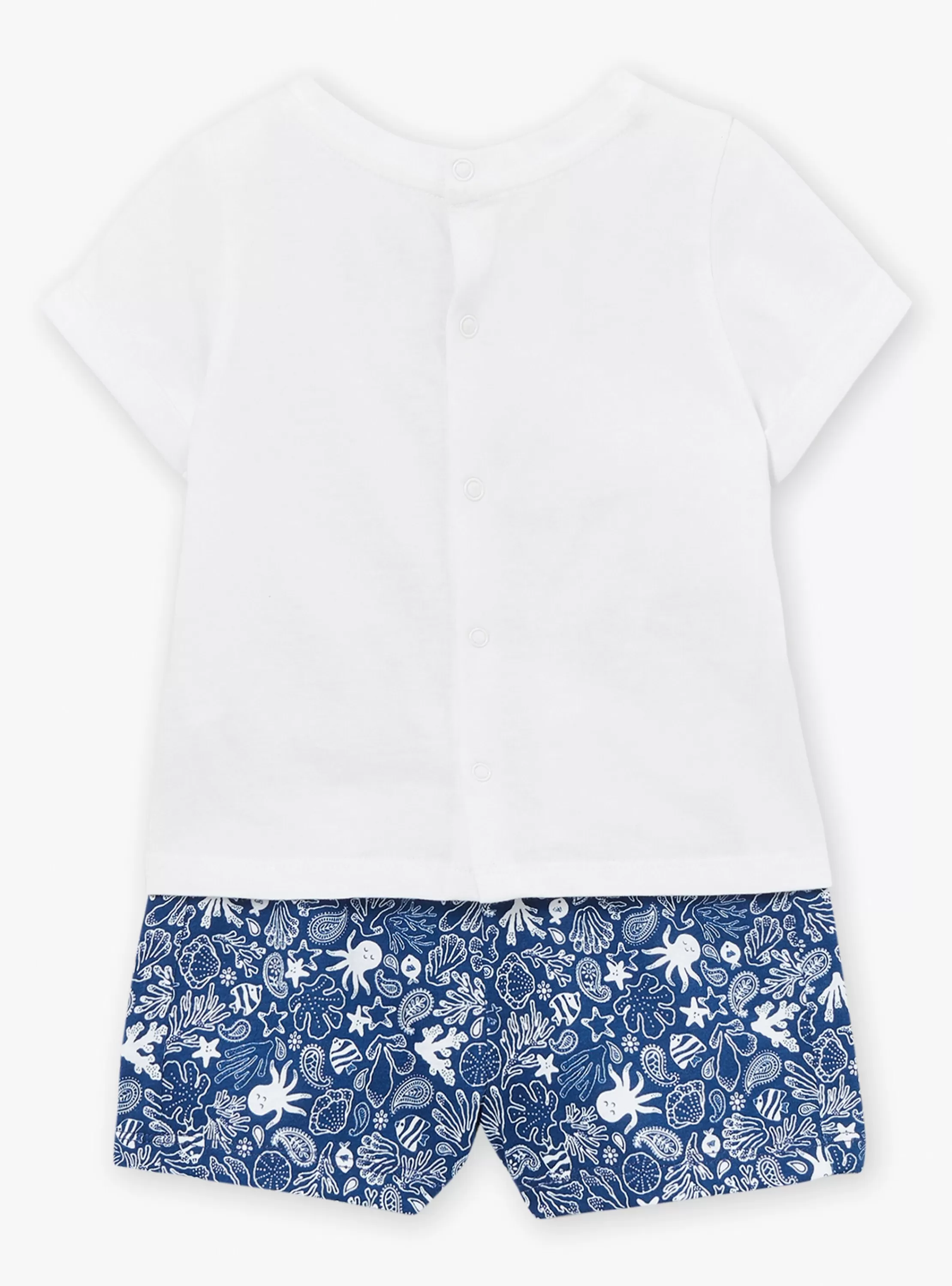 Flash Sale Sergent Major Combishort en popeline bleu marine à imprimé poisson et feuilles multicolores