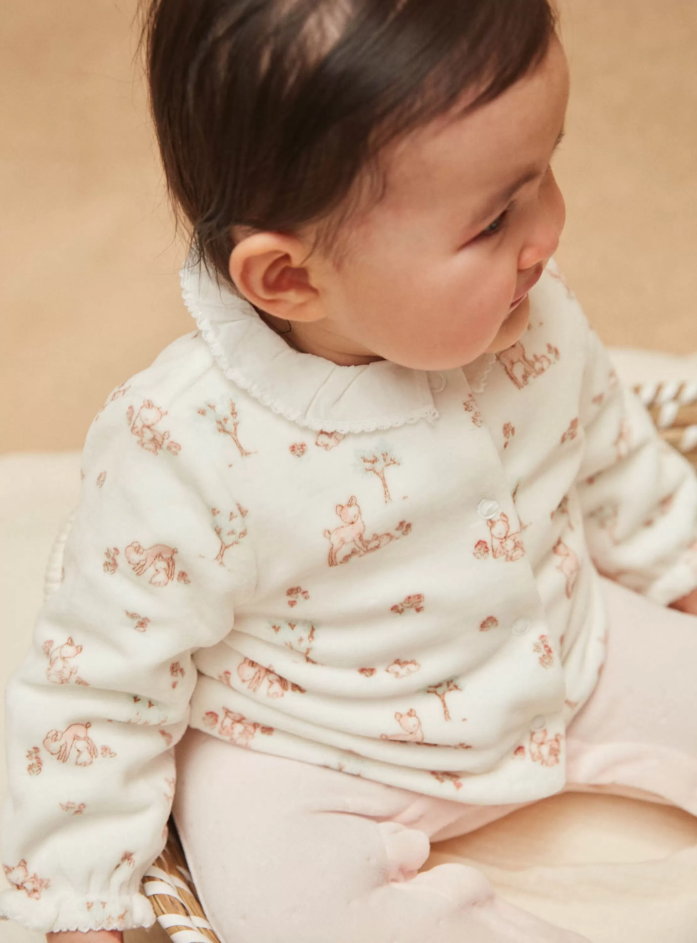 Cheap Sergent Major Grenouillère rose pâle et gilet écru en velours en coton biologique et polyester recyclé