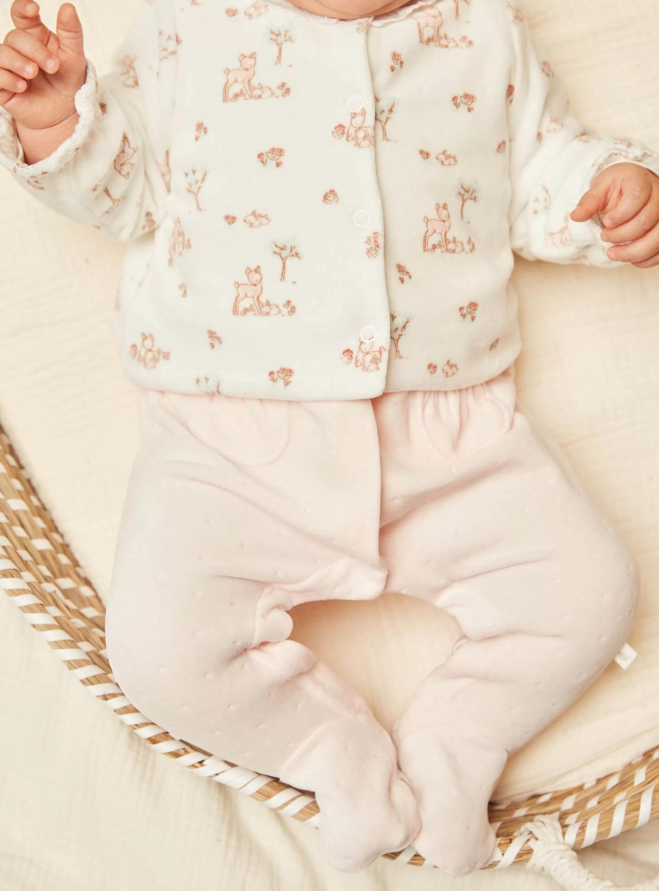 Cheap Sergent Major Grenouillère rose pâle et gilet écru en velours en coton biologique et polyester recyclé