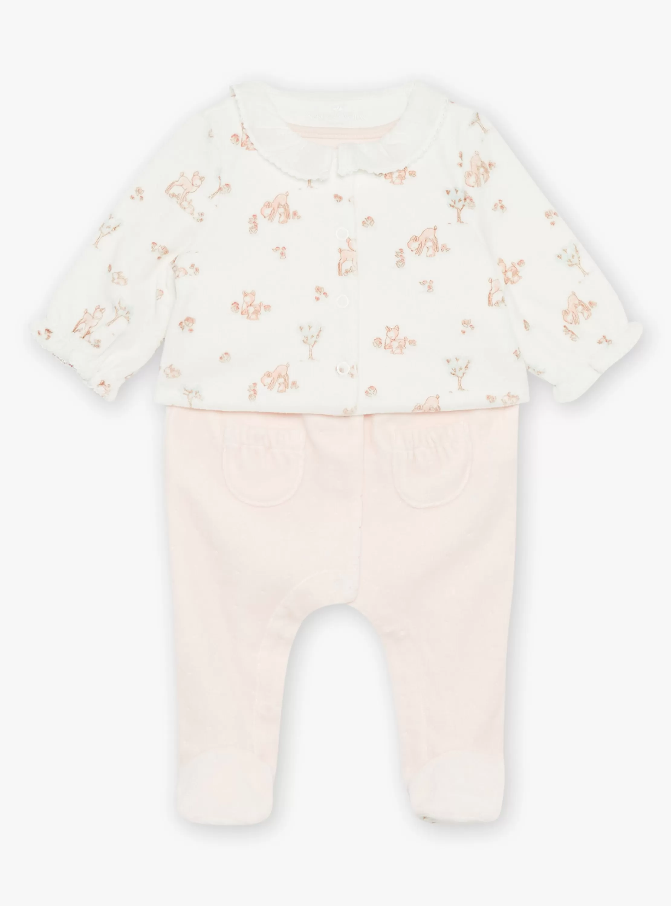 Cheap Sergent Major Grenouillère rose pâle et gilet écru en velours en coton biologique et polyester recyclé