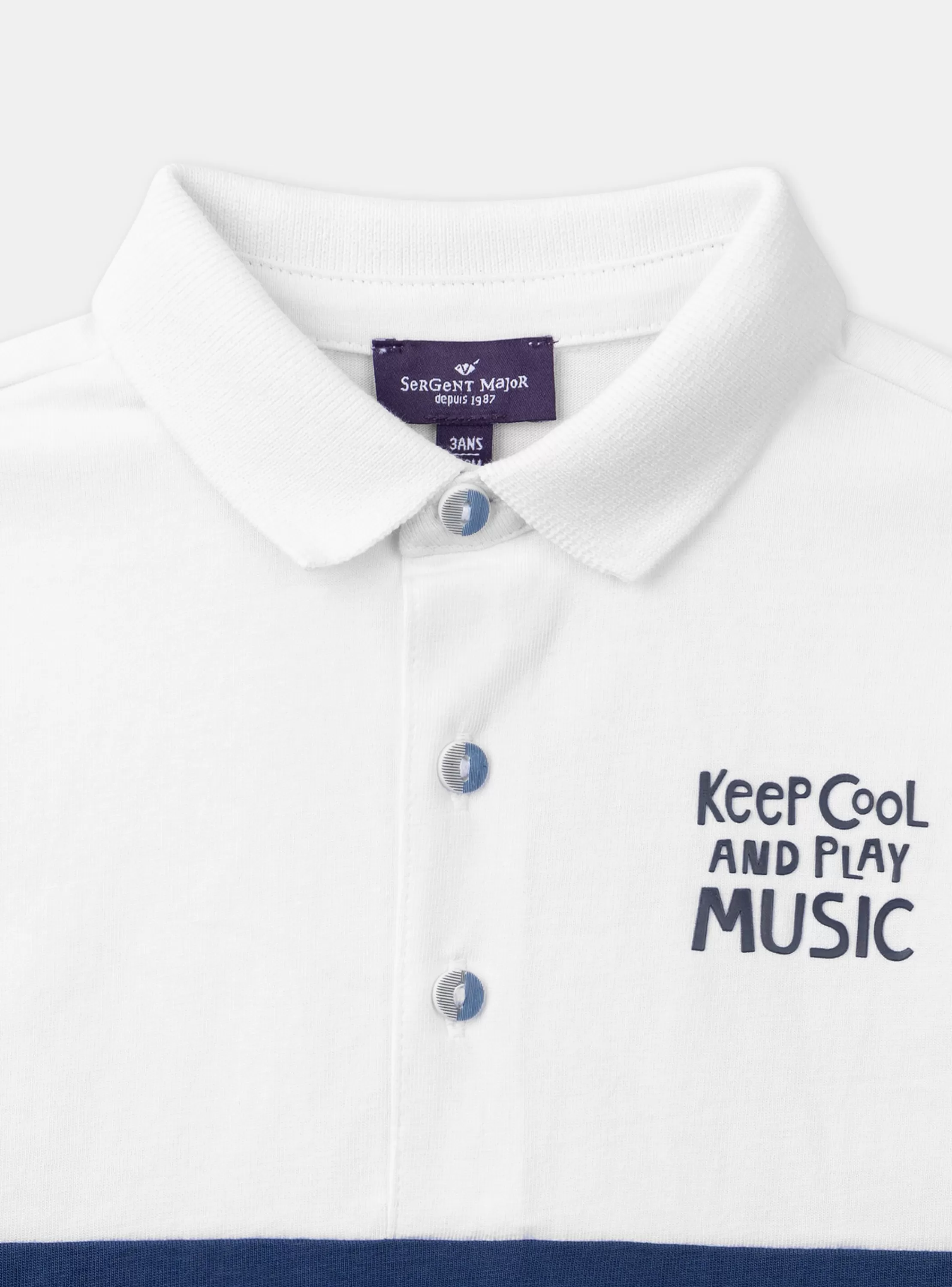 Best Sergent Major Polo bleu et blanc en jersey à motif blaireau guitariste