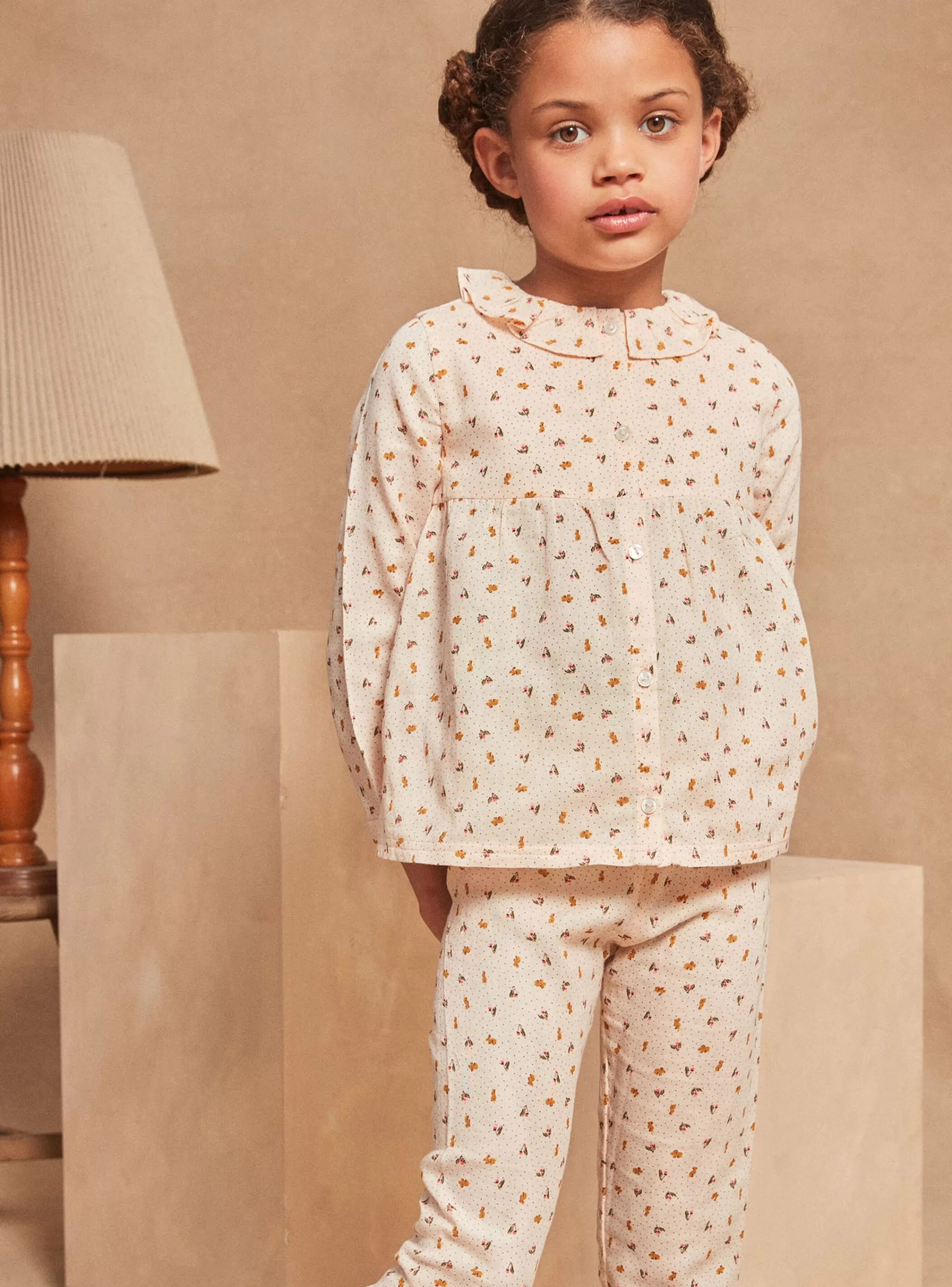Clearance Sergent Major Pyjama rose p&acirc;le en gaze de coton &agrave; imprim&eacute; fleuri