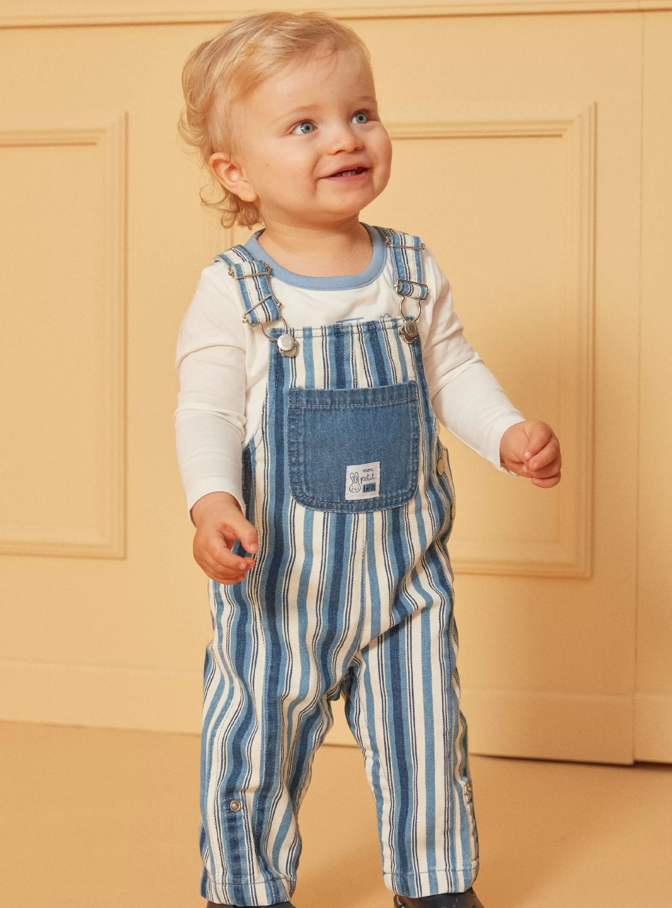 Cheap Sergent Major Salopette longue bleu et blanc en denim à imprimé à rayures