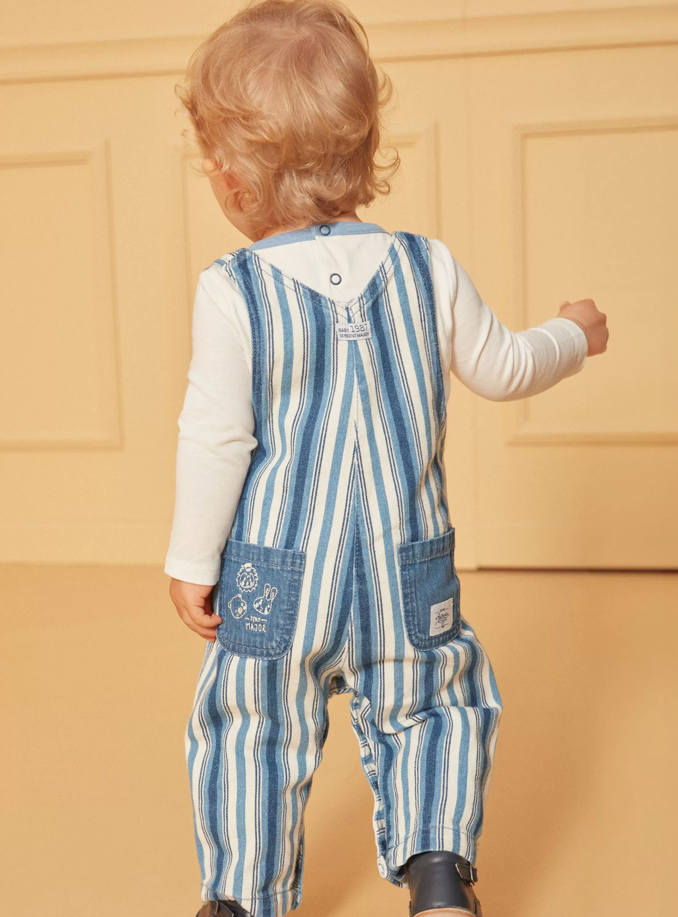 Cheap Sergent Major Salopette longue bleu et blanc en denim à imprimé à rayures