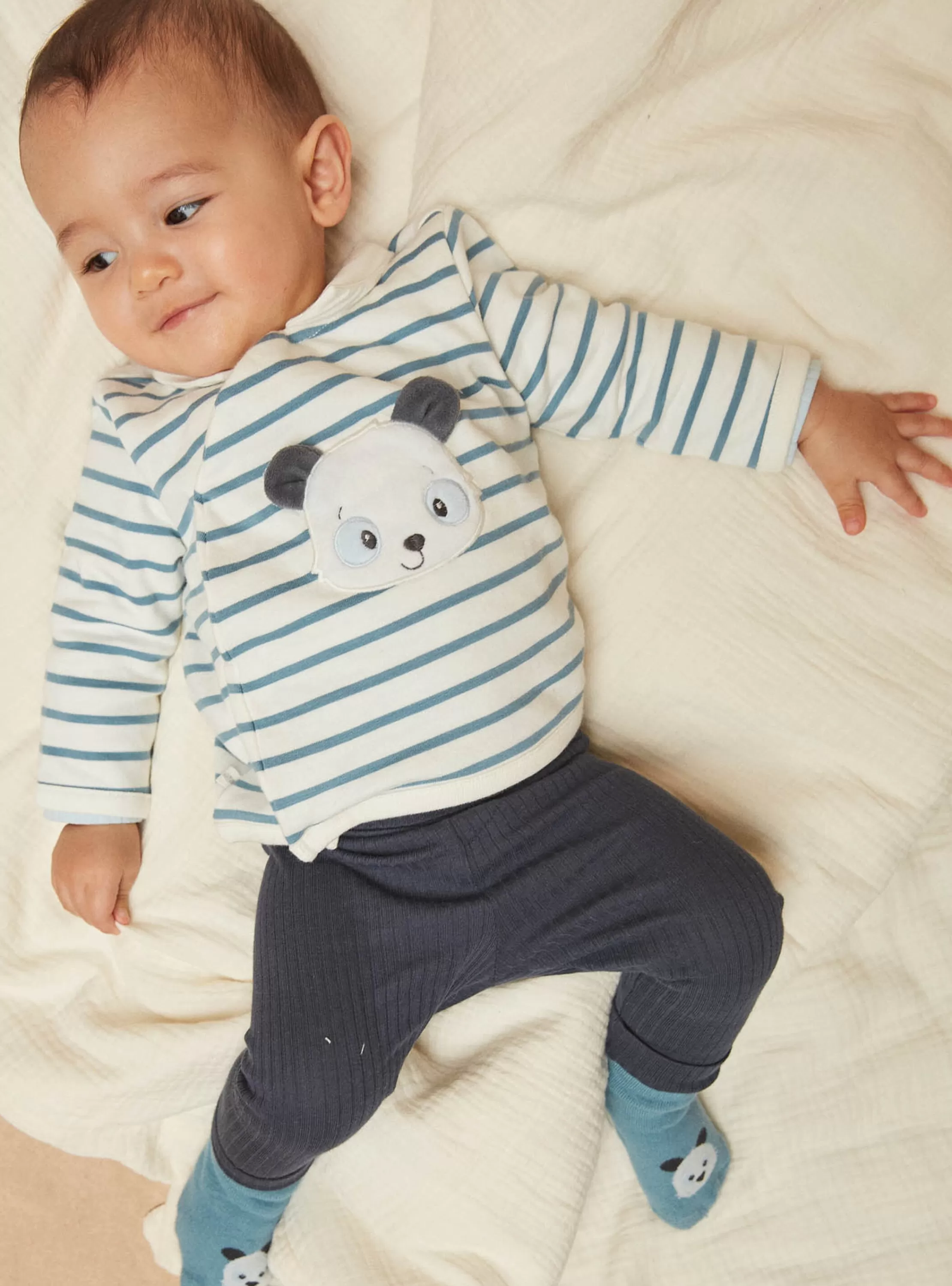 Sale Sergent Major Sweat écru et bleu, legging bleu nuit et chaussettes bleues