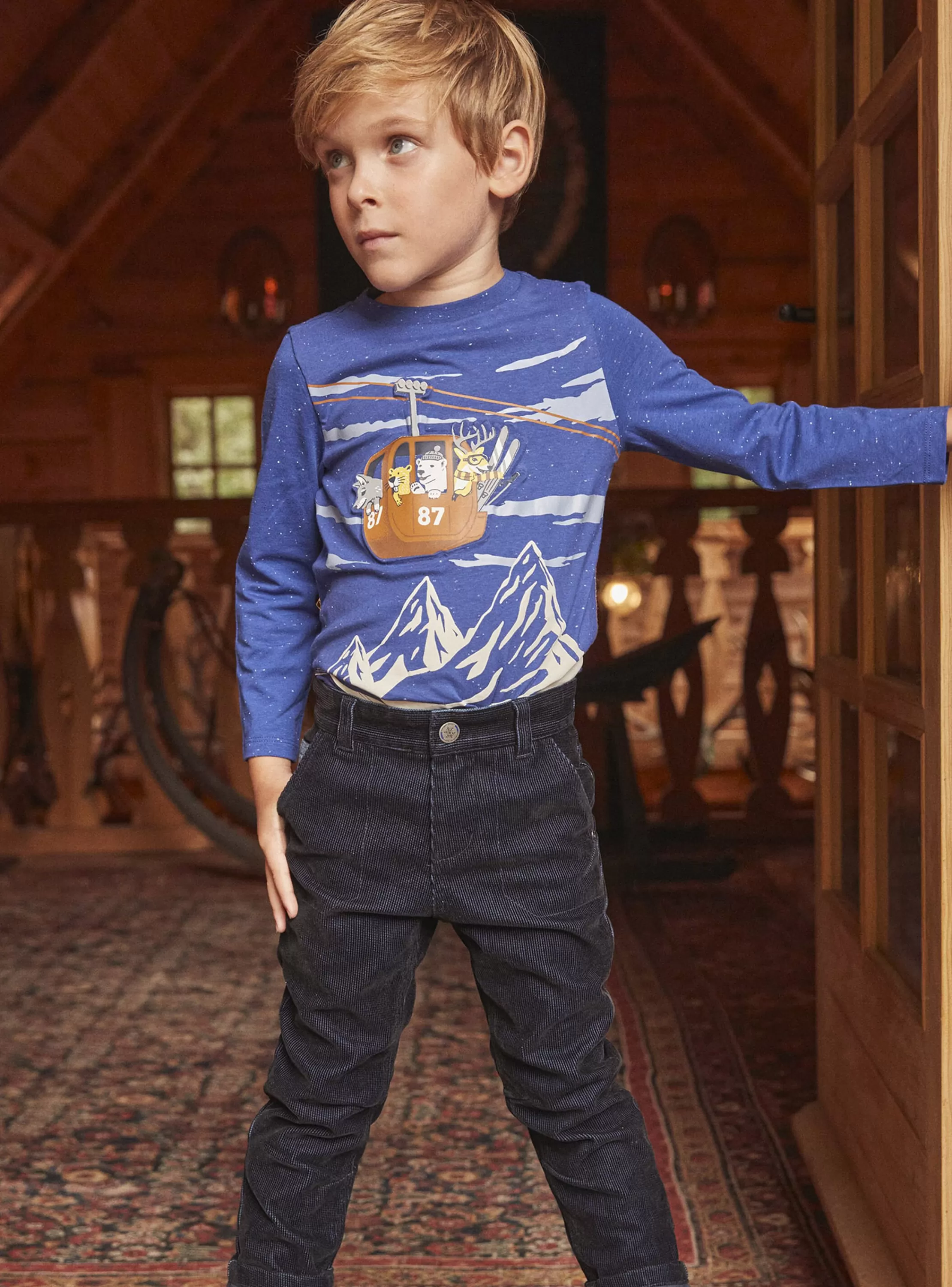 Flash Sale Sergent Major T-shirt bleu glacier &agrave; motifs montagnes et t&eacute;l&eacute;cabine