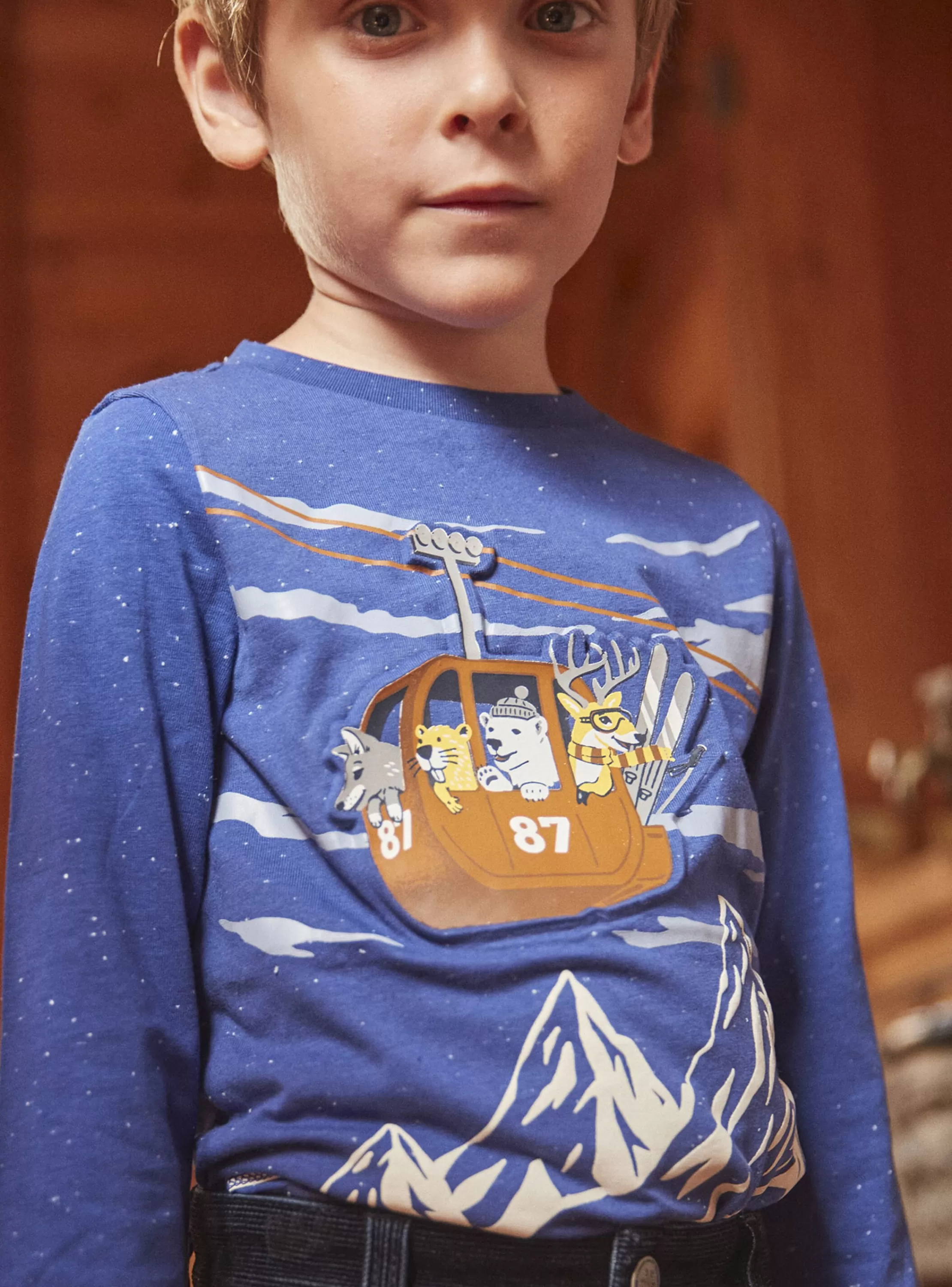Flash Sale Sergent Major T-shirt bleu glacier à motifs montagnes et télécabine