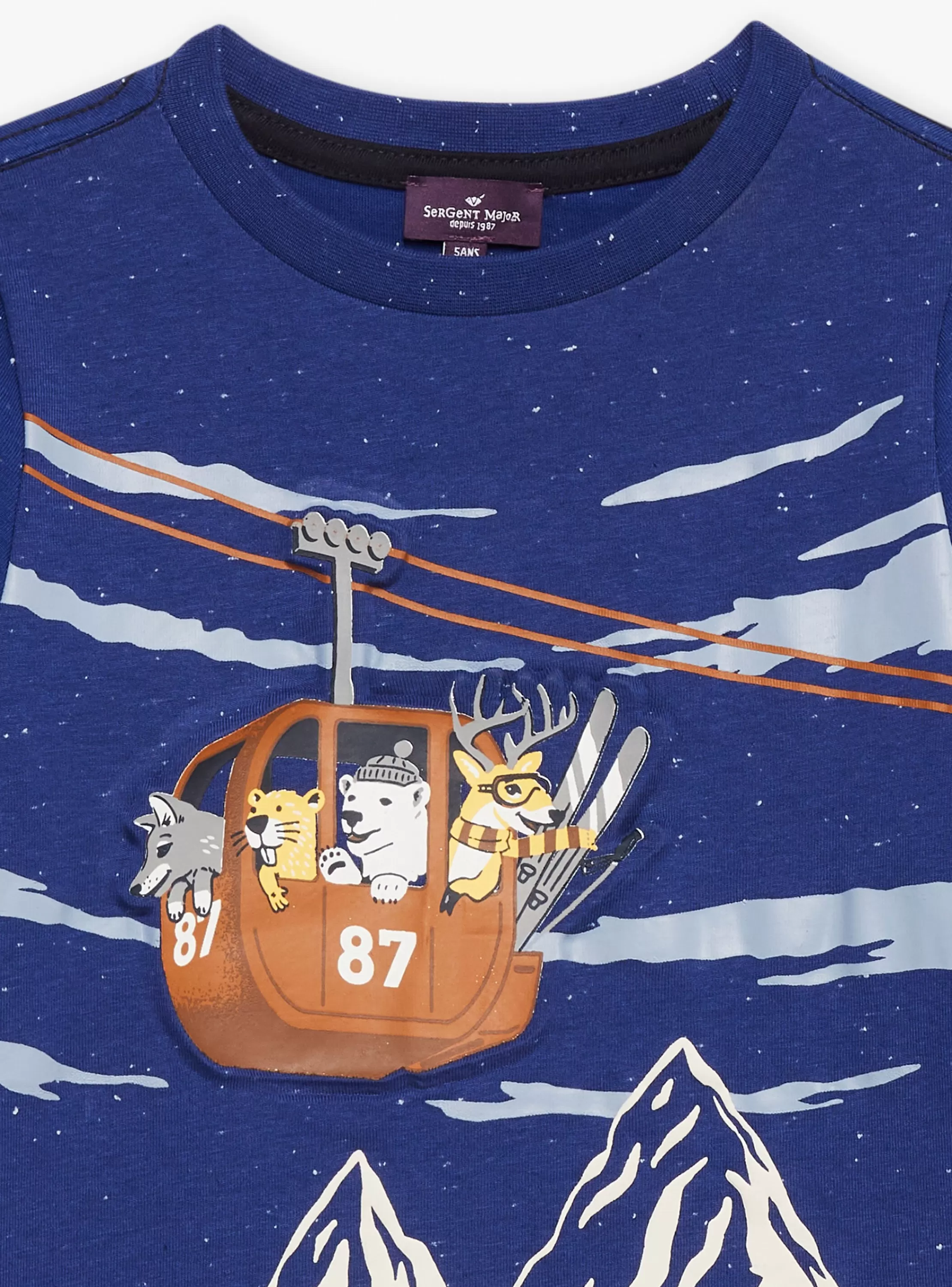 Flash Sale Sergent Major T-shirt bleu glacier à motifs montagnes et télécabine